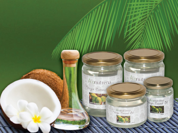 100% Органическое кокосовое масло первого холодного отжима Econutrena Extra Virgin 300мл стеклянная банка
